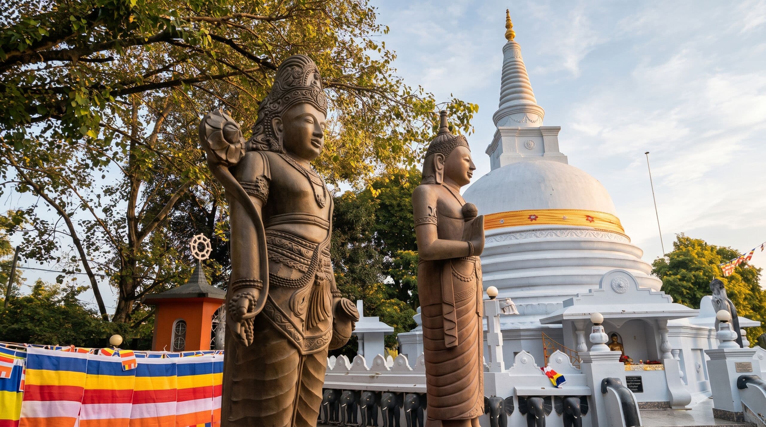 Statues and the white stupa at Sankassa